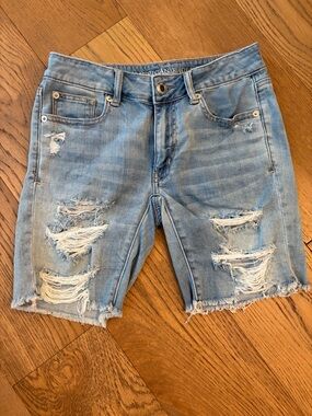American Eagle Outfitters Light Blue Ripped Denim Bermuda Shorts